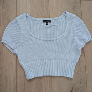 Kendall & Kylie Light Blue Scoop Neck Knit Crop Top